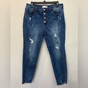 KanCan Womens Estilo 15/31 Skinny Jeans Button Fly Stretch Ankle Slits Holes